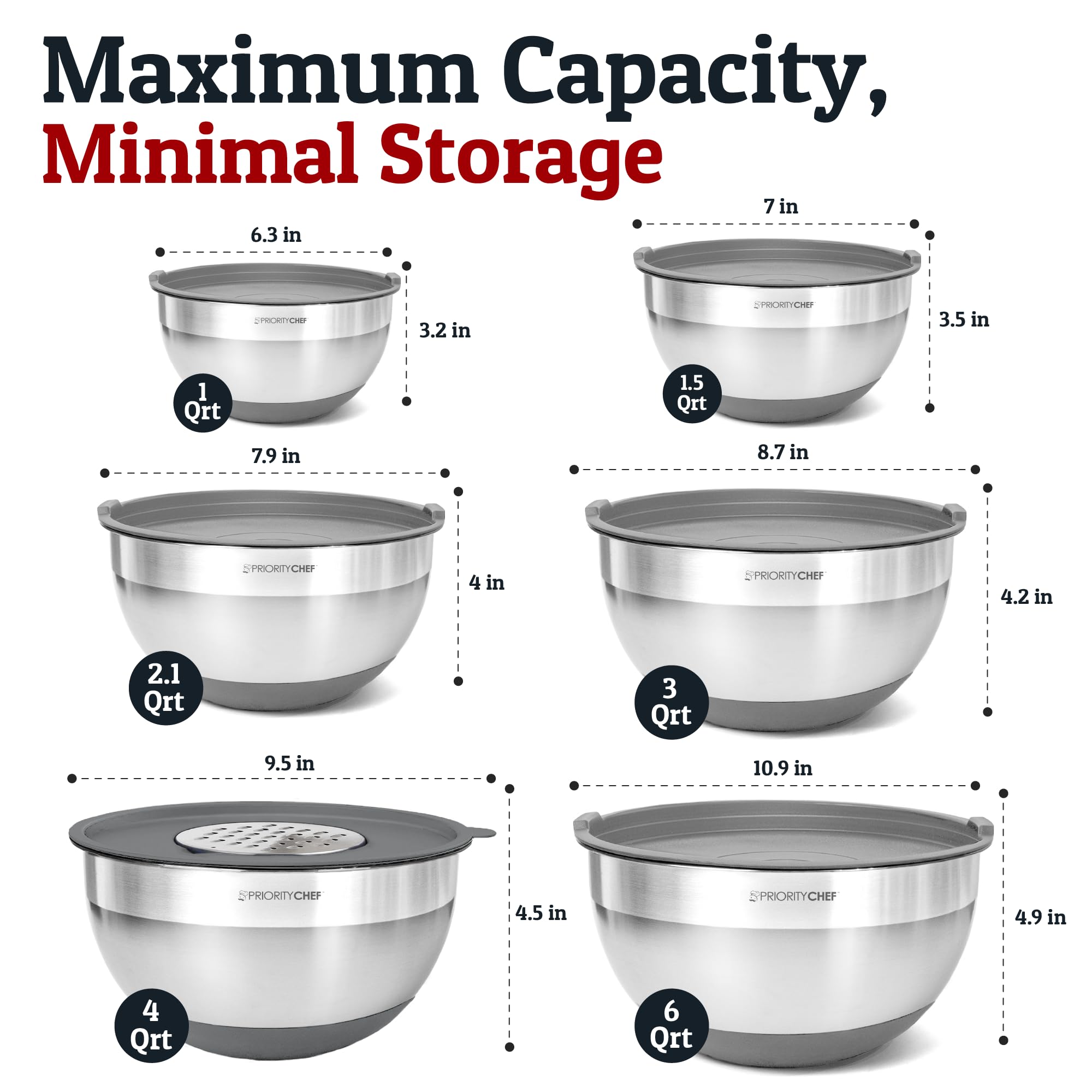 Priority Chef bowls with non-slip bases stay steady during mixing