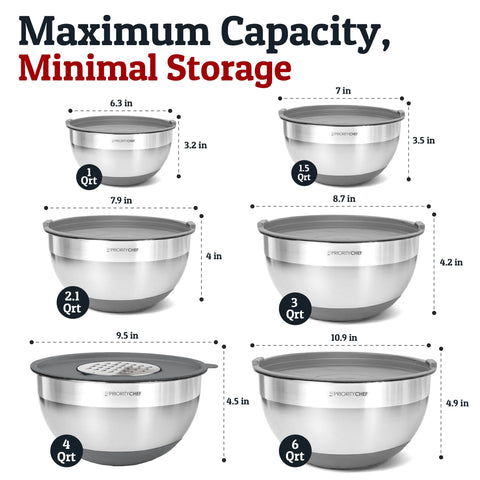Priority Chef bowls with non-slip bases stay steady during mixing