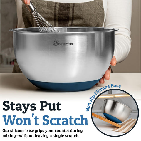 Priority Chef nesting design saves kitchen space by stacking bowls neatly.