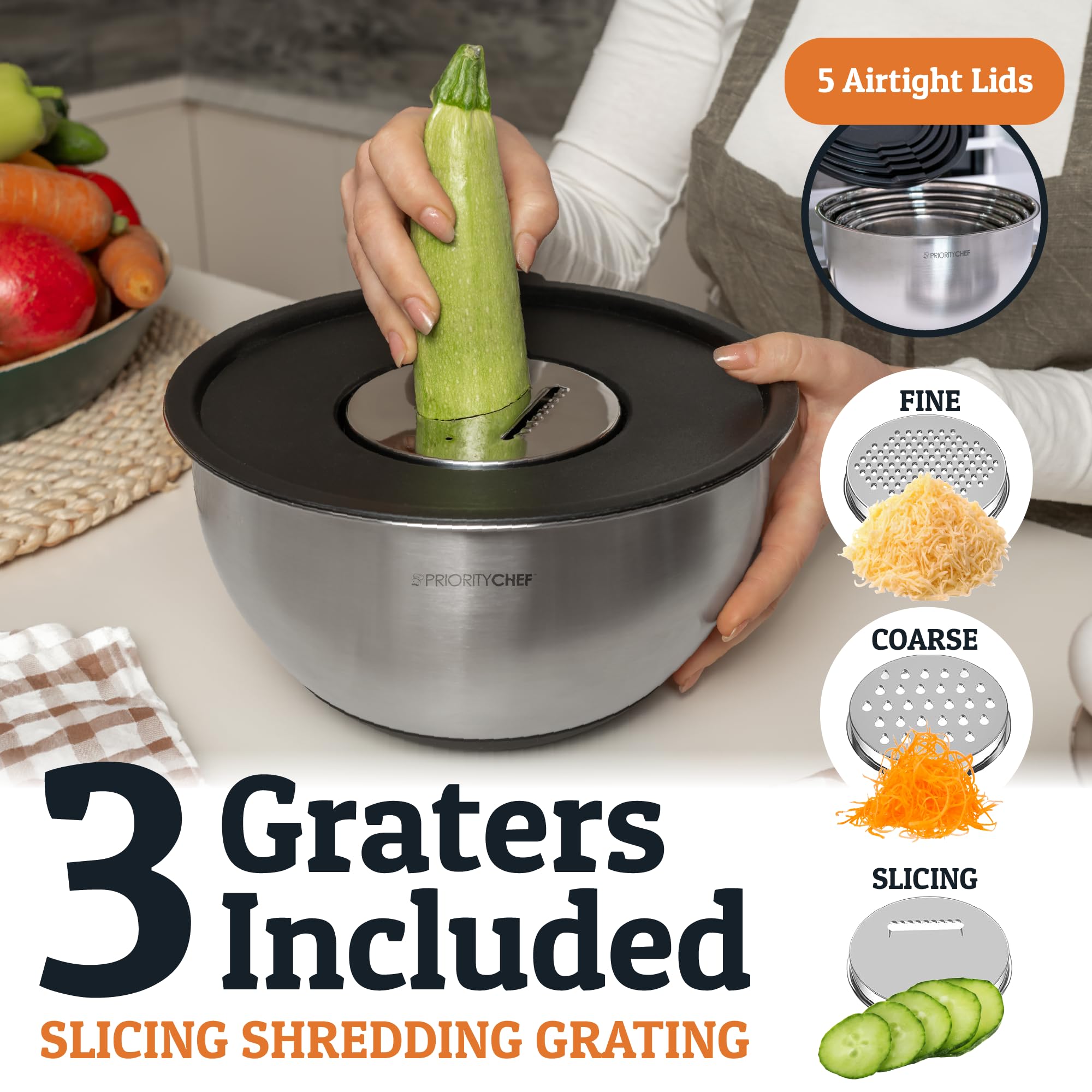 Priority Chef bowls feature a non-slip base for steady mixing