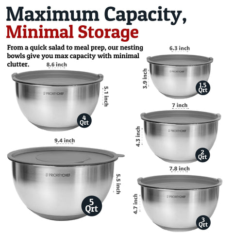 Priority Chef bowls feature a non-slip base for steady prep.