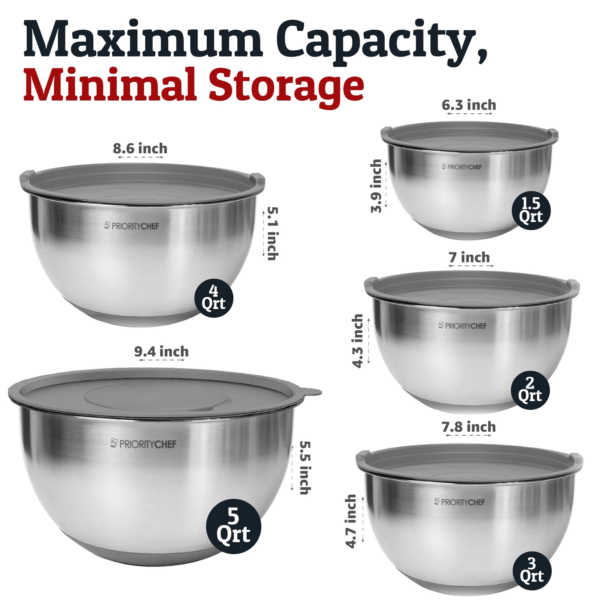 Priority Chef non-slip silicone base keeps bowls steady during mixing.
