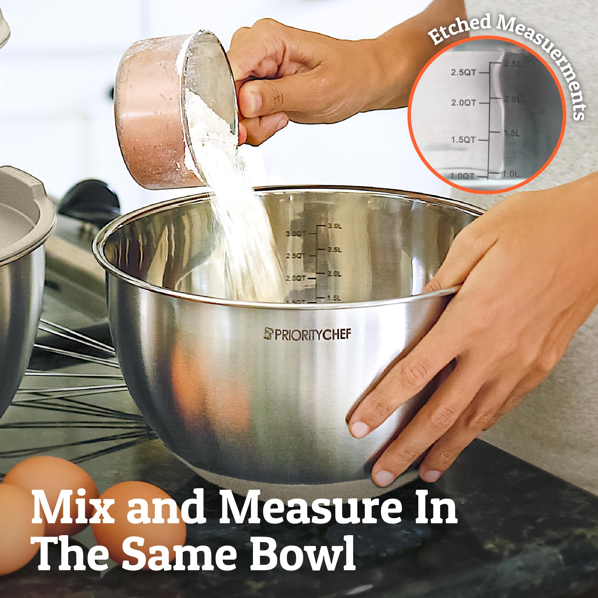 Priority Chef 4-quart bowl with etched measurement marks