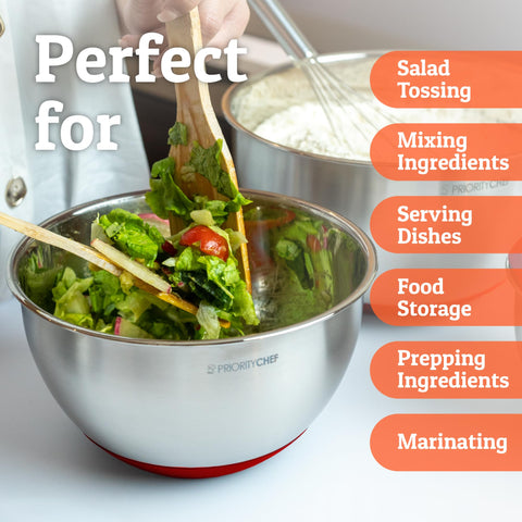 Priority Chef bowls feature non-slip silicone base for steadier mixing.