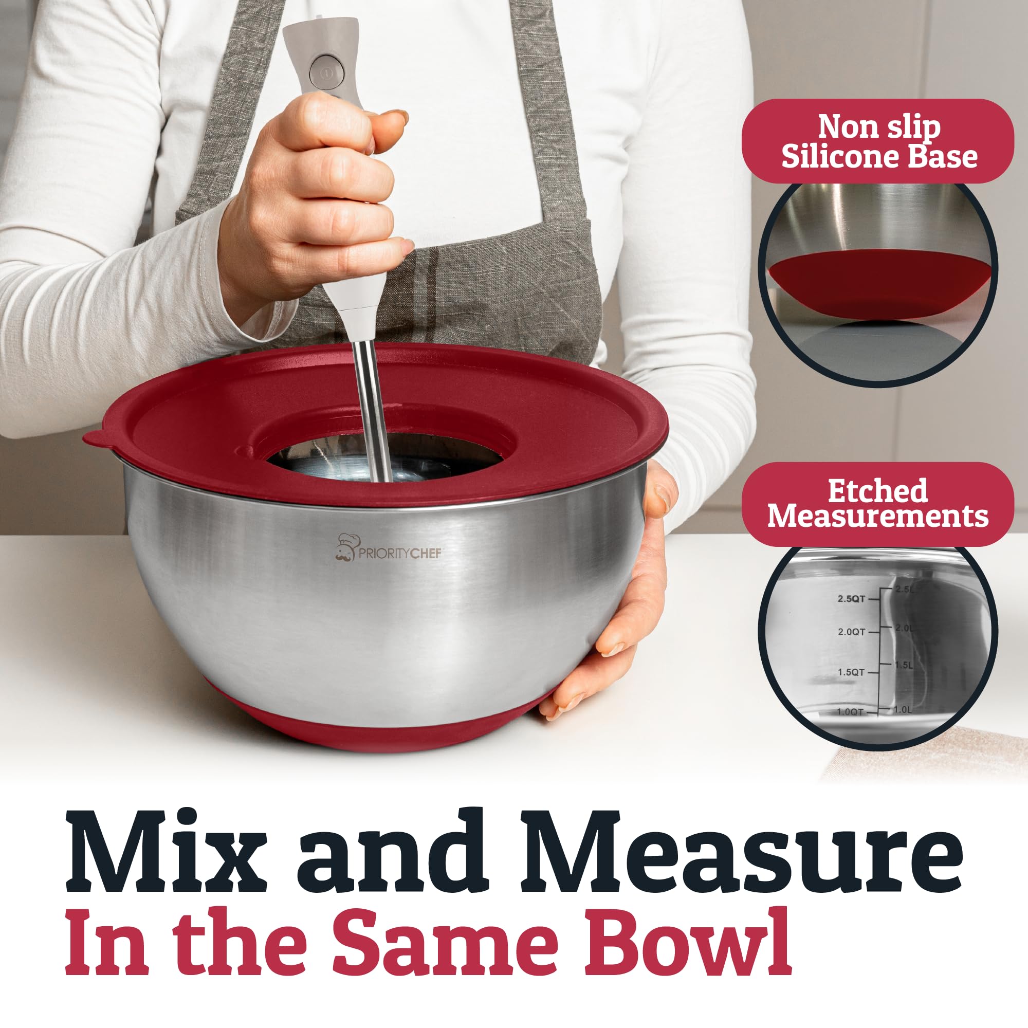 Priority Chef red grater attachments for quick in-bowl shredding and prep