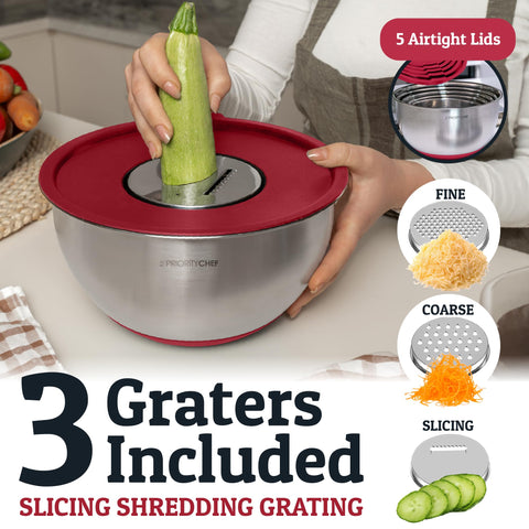 Priority Chef red non-slip silicone base keeps bowls steady during mixing