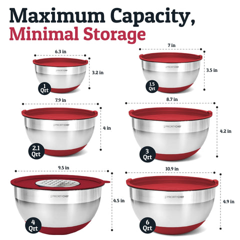 Priority Chef stainless steel bowls with non-slip bases provide stability during prep.