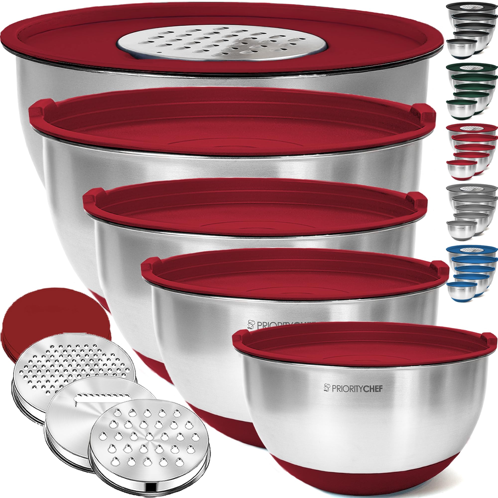 Priority Chef red stainless steel mixing bowls set for versatile cooking tasks