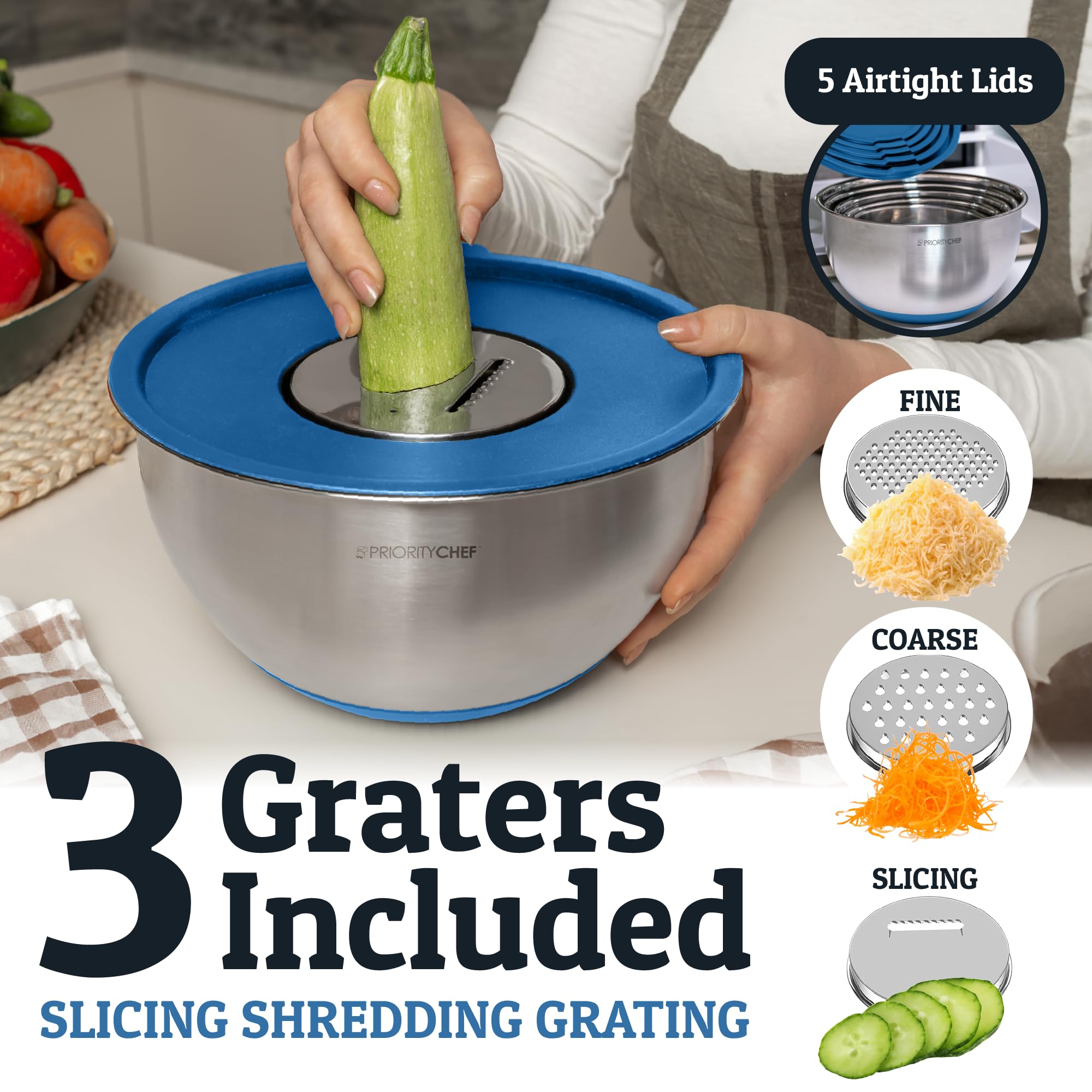 Priority Chef bowls with non-slip bases stay steady during busy prep.
