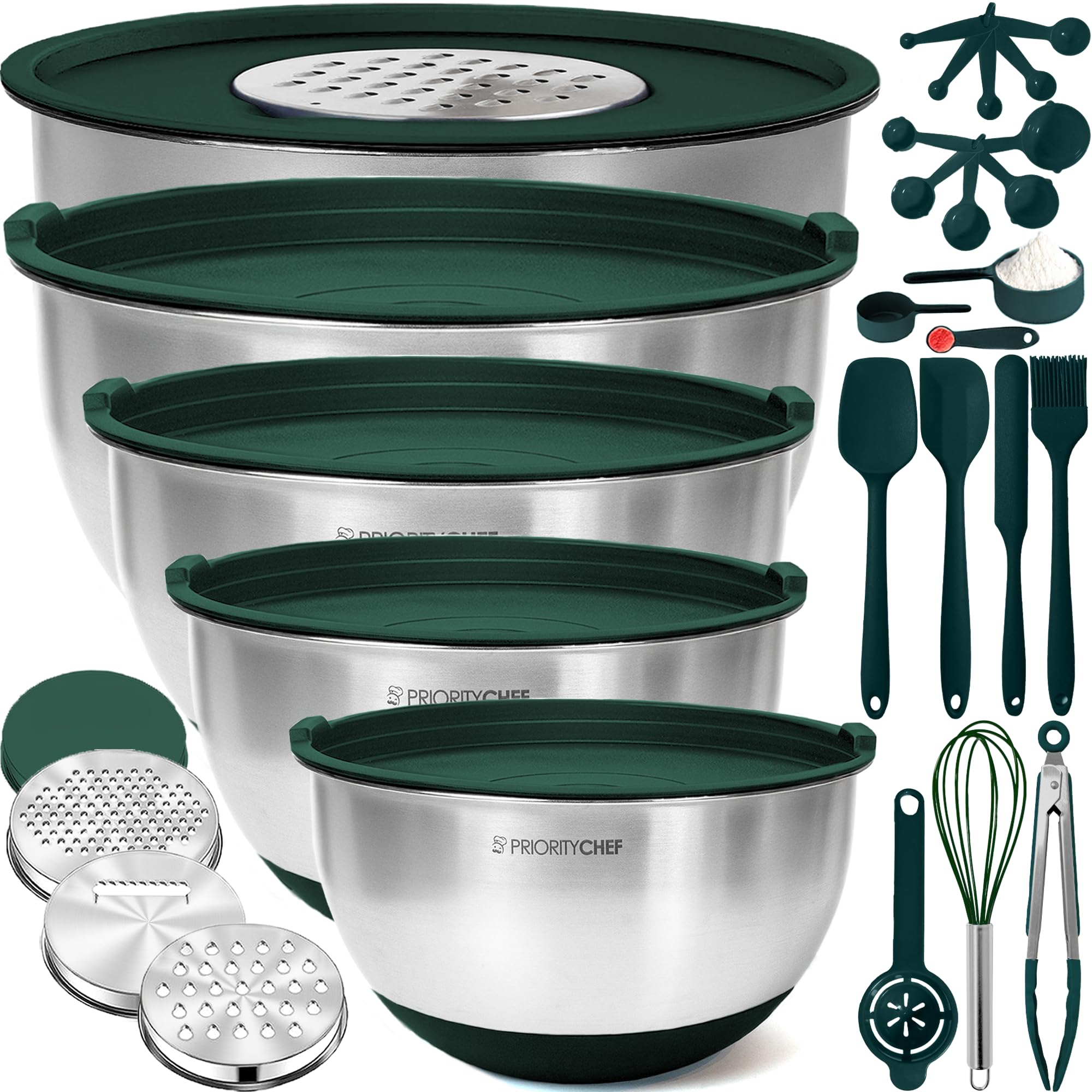 Priority Chef stainless steel bowls with lids shown for everyday prep and storage