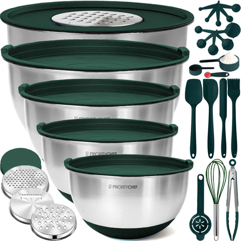Priority Chef stainless steel bowls with lids shown for everyday prep and storage