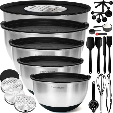 Priority Chef stainless steel bowls with lids for fresh storage and organization