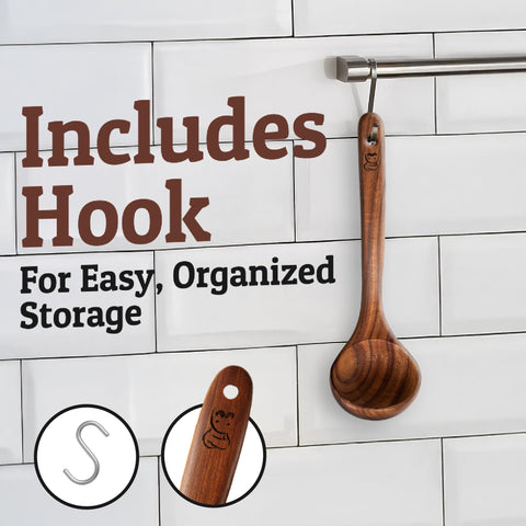 Priority Chef teak ladle safe on nonstick surfaces and enamel
