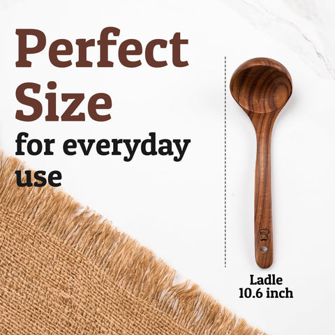 Priority Chef teak ladle smooth finish gliding over cookware