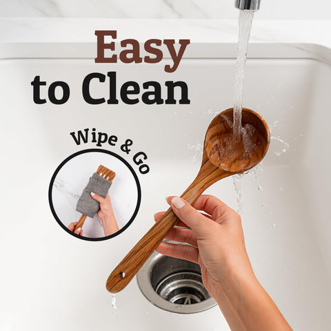 Priority Chef teak ladle sturdy grip for comfortable stirring