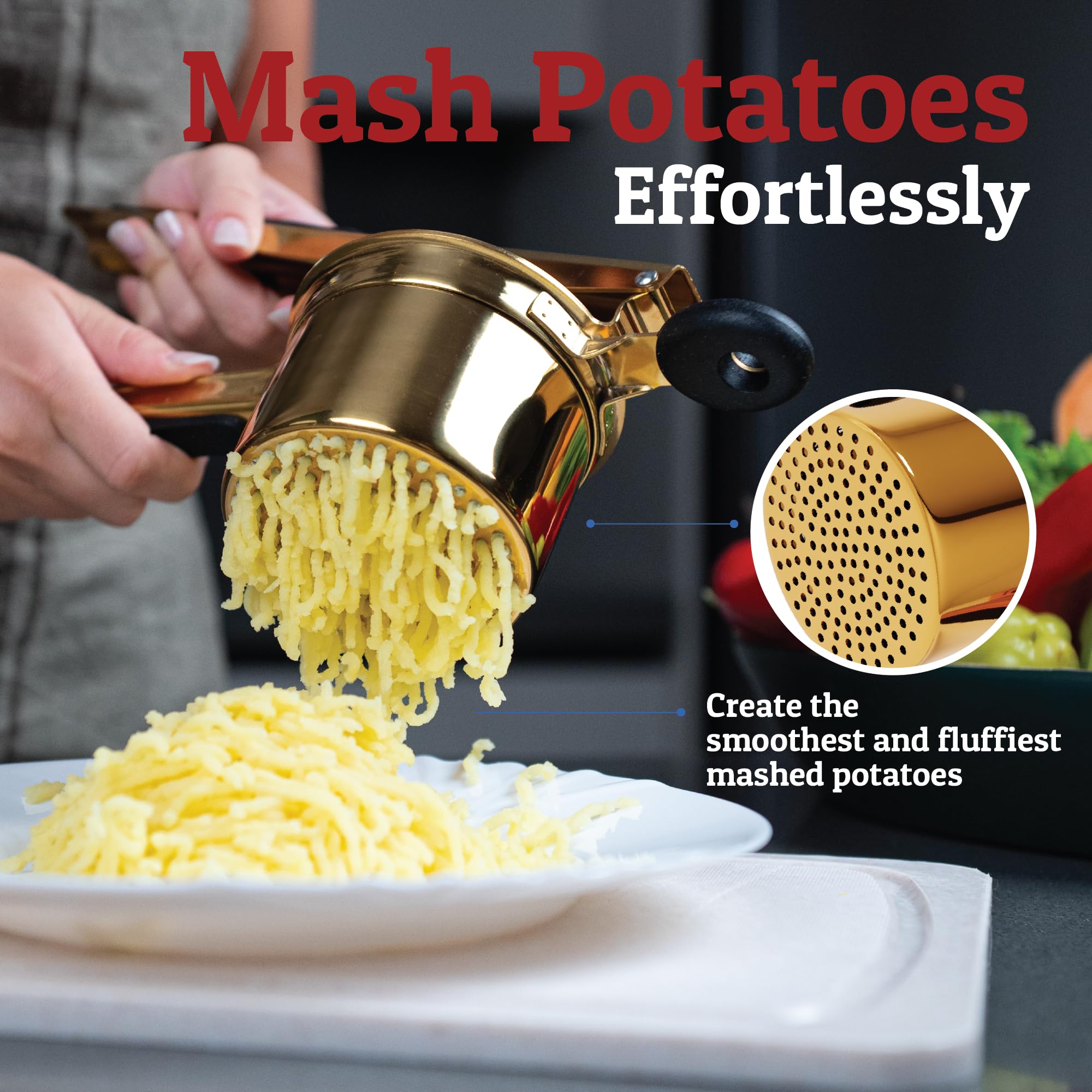 PriorityChef 3mm ricer holes for finer, fluffier texture