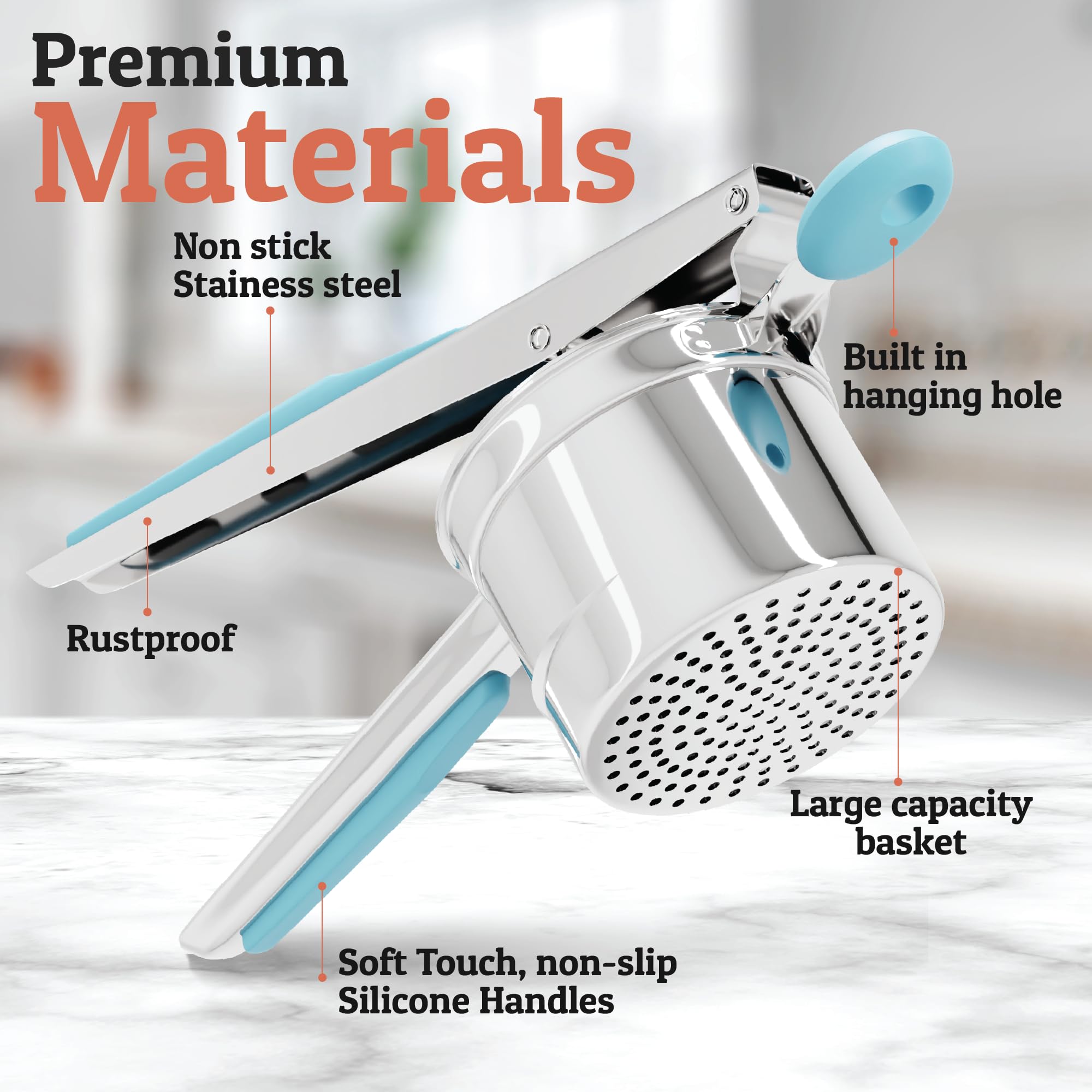 Priority Chef anti-slip handle provides comfortable leverage during mashing
