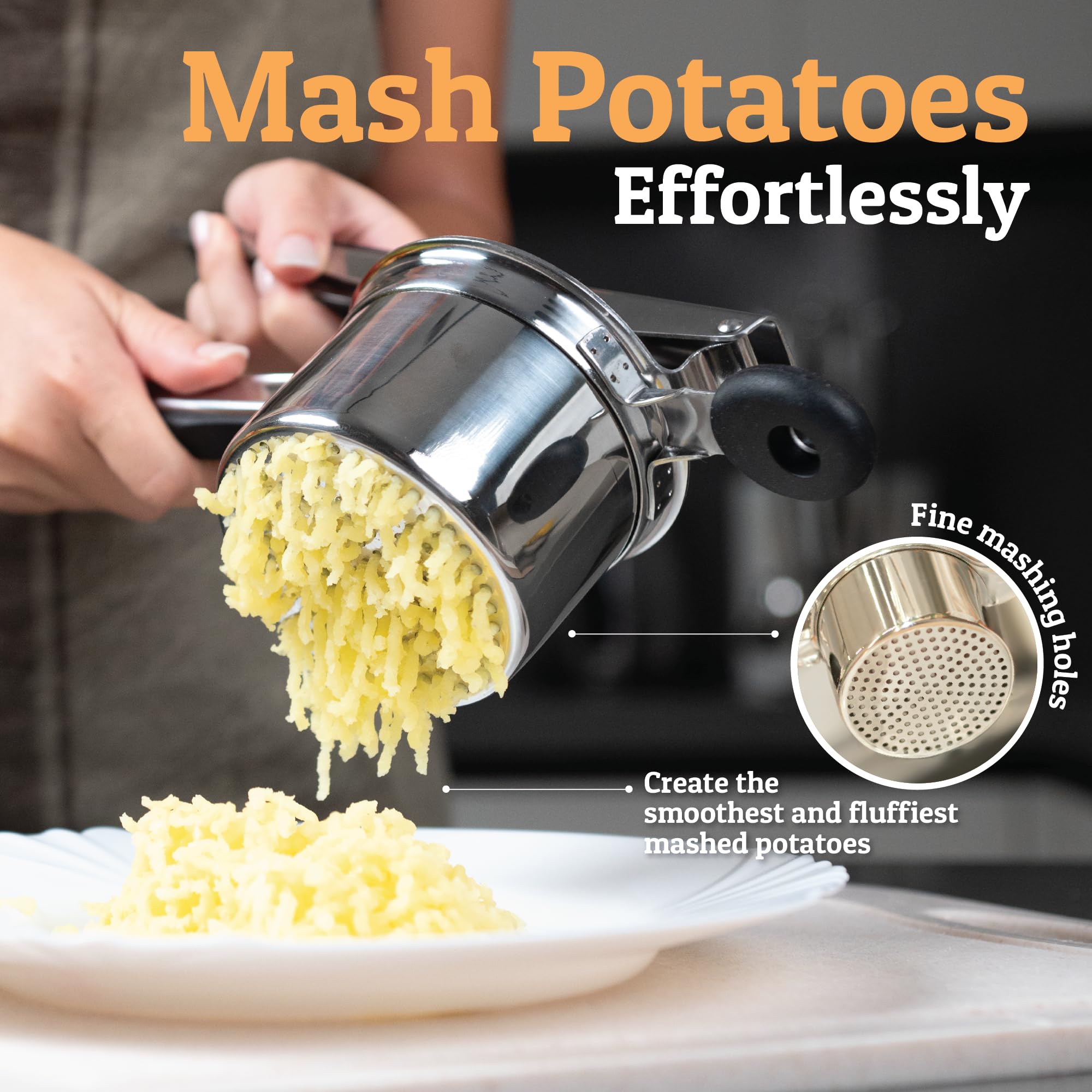 PriorityChef anti-slip handles for easy leverage during mashing.