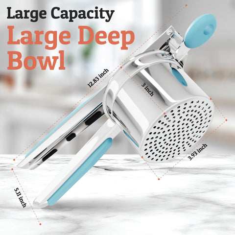 PriorityChef ergonomic grip reduces hand fatigue during ricing.