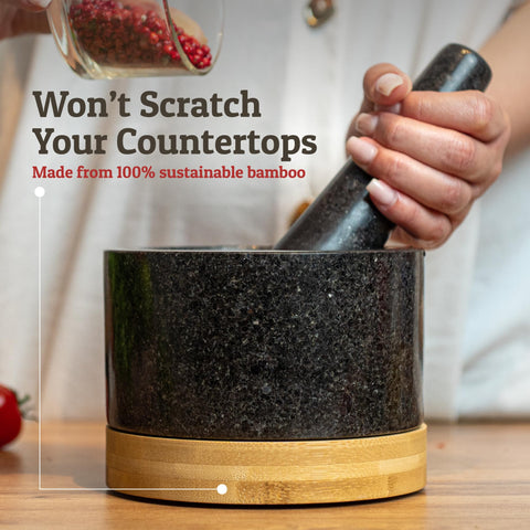 Detachable bamboo-base stand from PriorityChef mortar for easy cleaning