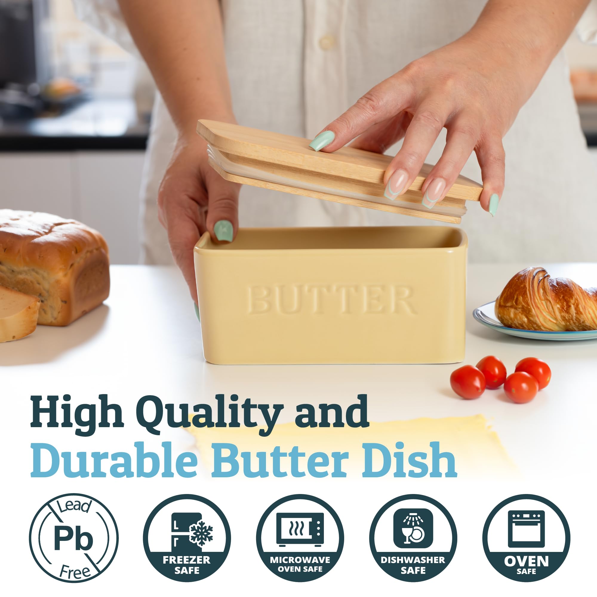 PriorityChef bamboo lid with airtight seal preserves butter freshness and flavor separation.