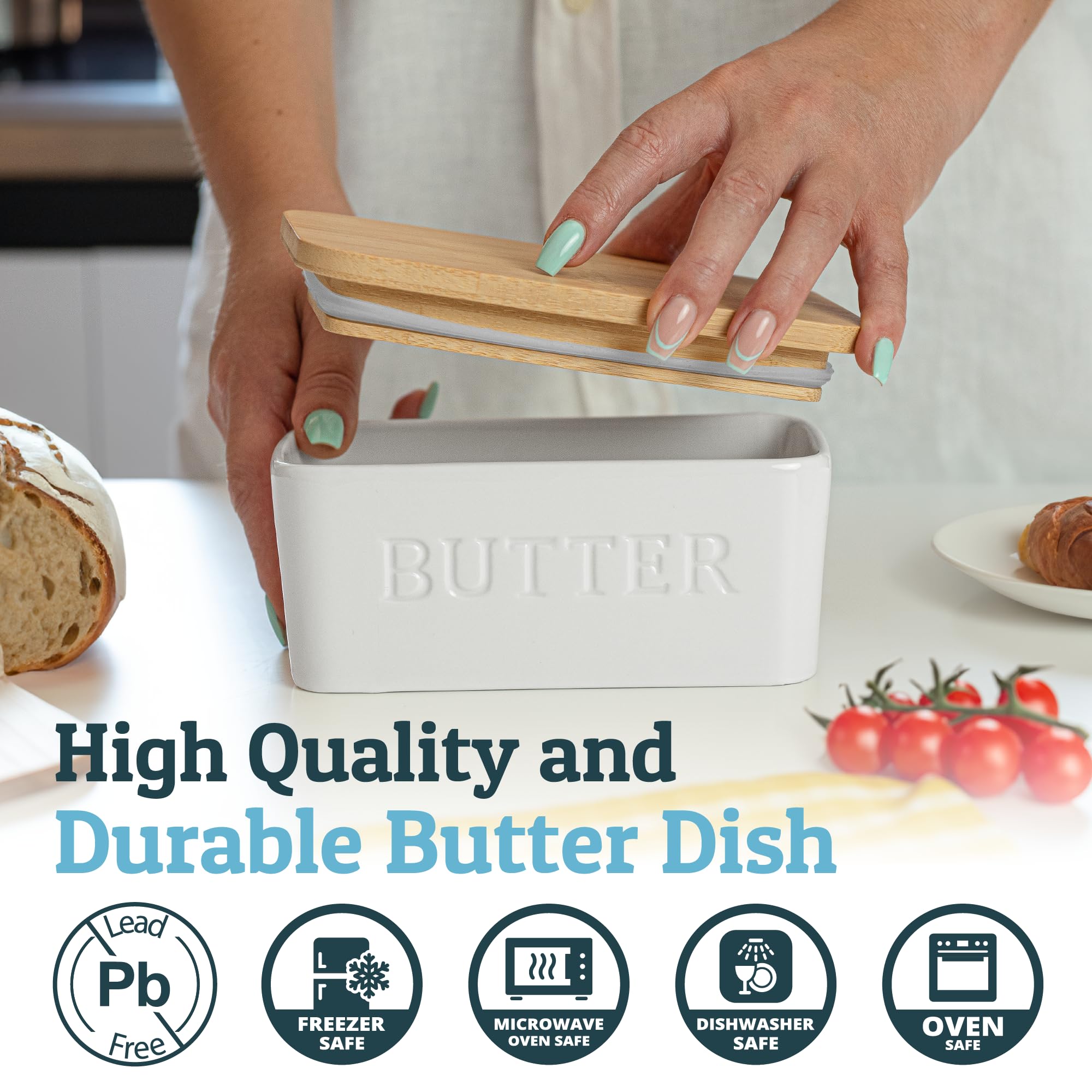 Priority Chef bamboo lid butter dish combines natural style with airtight protection.