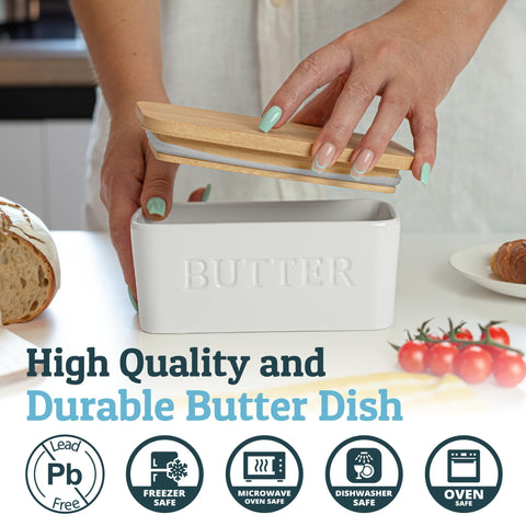 Priority Chef bamboo lid butter dish combines natural style with airtight protection.