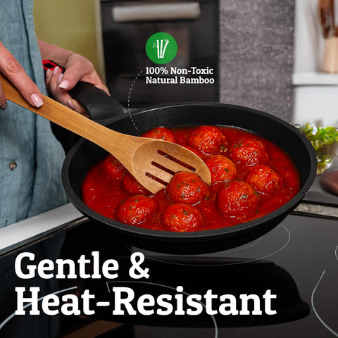 PriorityChef bamboo spoons with smooth finish protect cookware and reduce scraping.