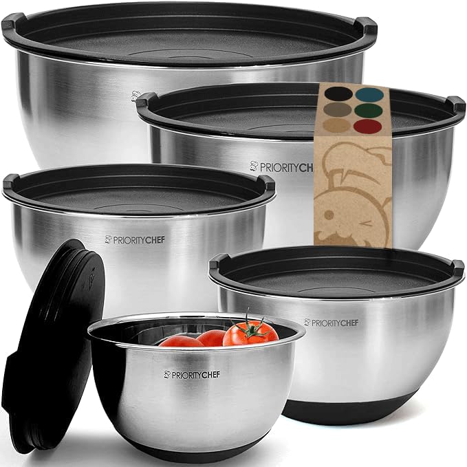 Lids on Priority Chef bowls snap securely to reduce spills