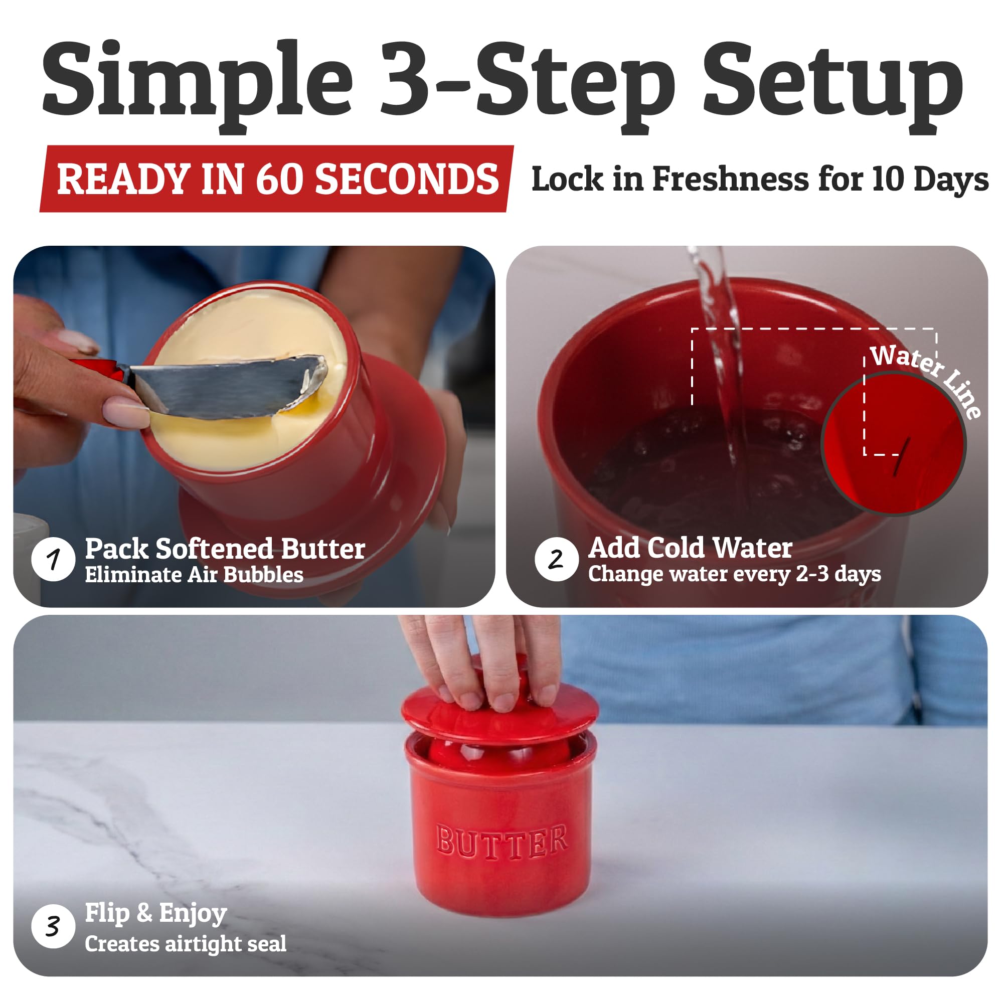 PriorityChef butter crock water seal close-up protecting freshness