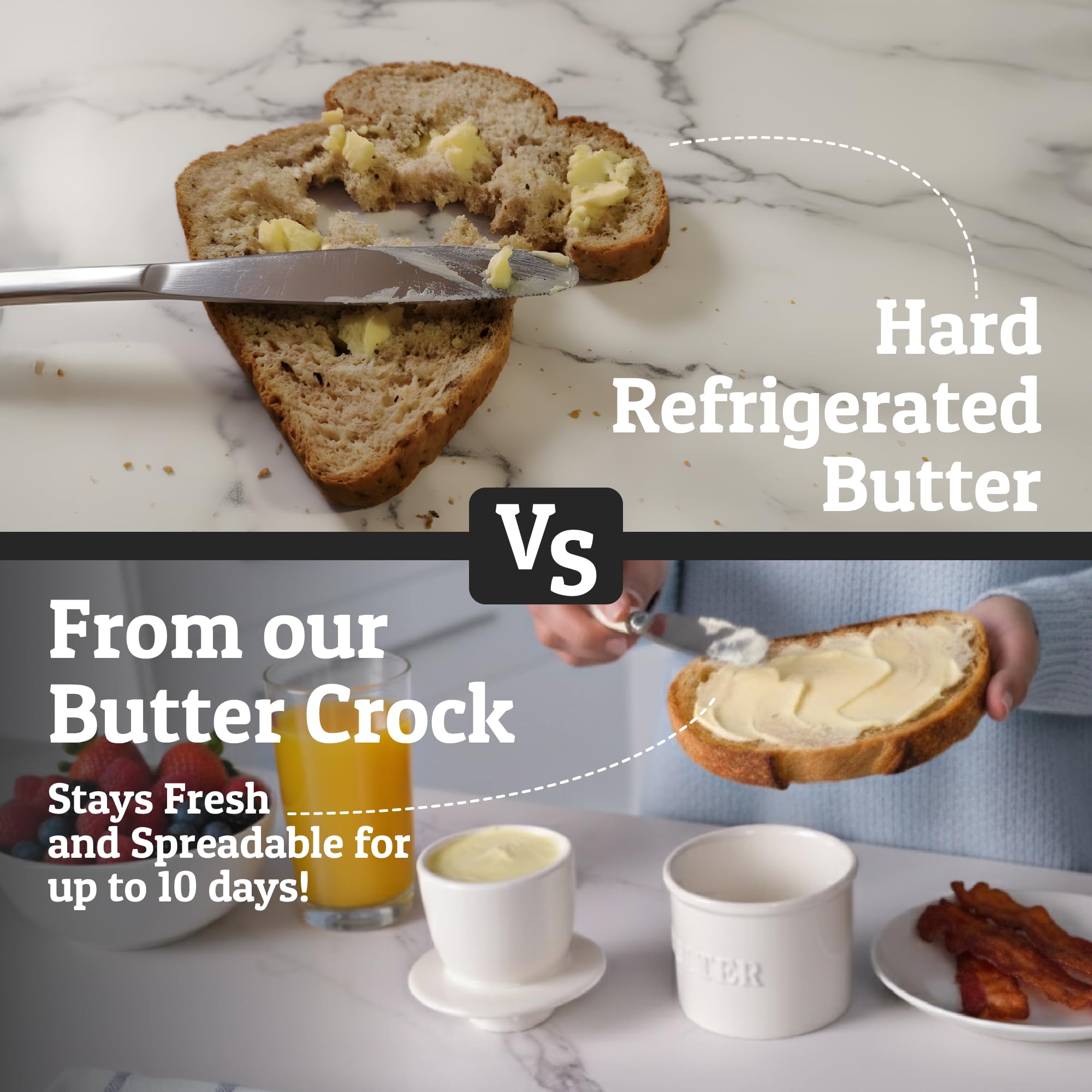 Priority Chef butter crock top view shows water seal preserving freshness.