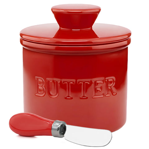 PriorityChef Butter Crock with Lid and water-line on counter for freshness