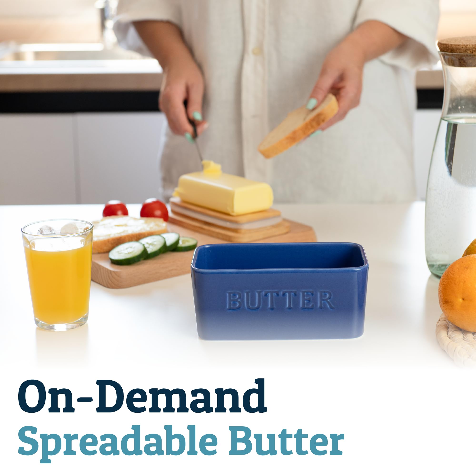 Priority Chef butter dish’s clean design fits modern kitchens and counters.