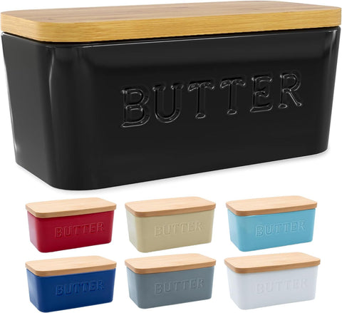Priority Chef butter dish on countertop with airtight lid for freshness.