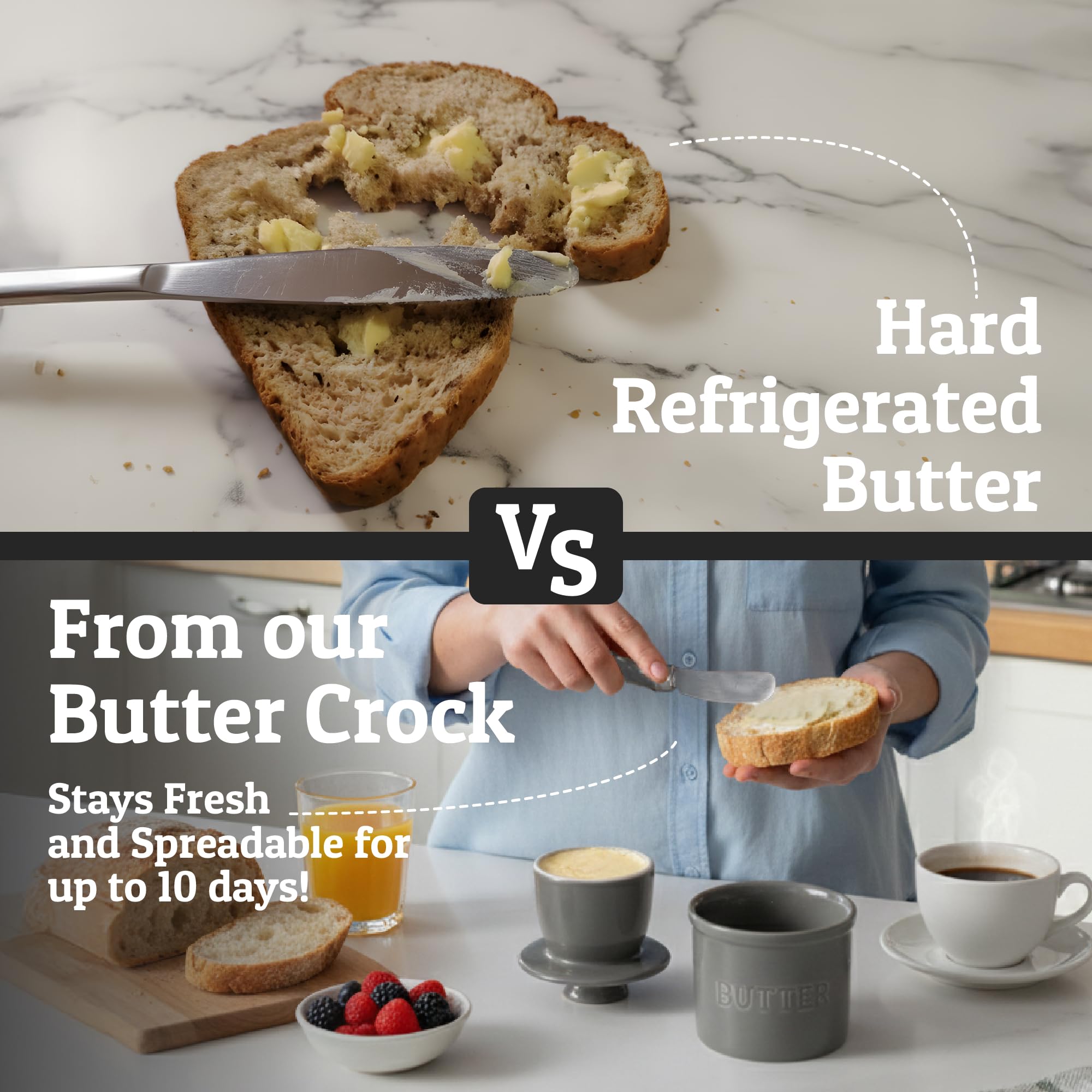 Priority Chef butter dish on countertop next to bread for everyday use