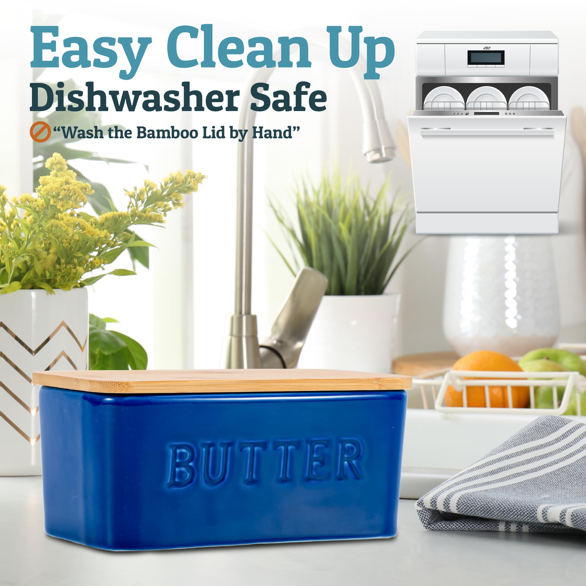 Priority Chef butter dish with open lid shows easy access for quick spreading.