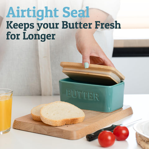 Priority Chef turquoise butter dish with airtight lid preserves freshness and flavor.