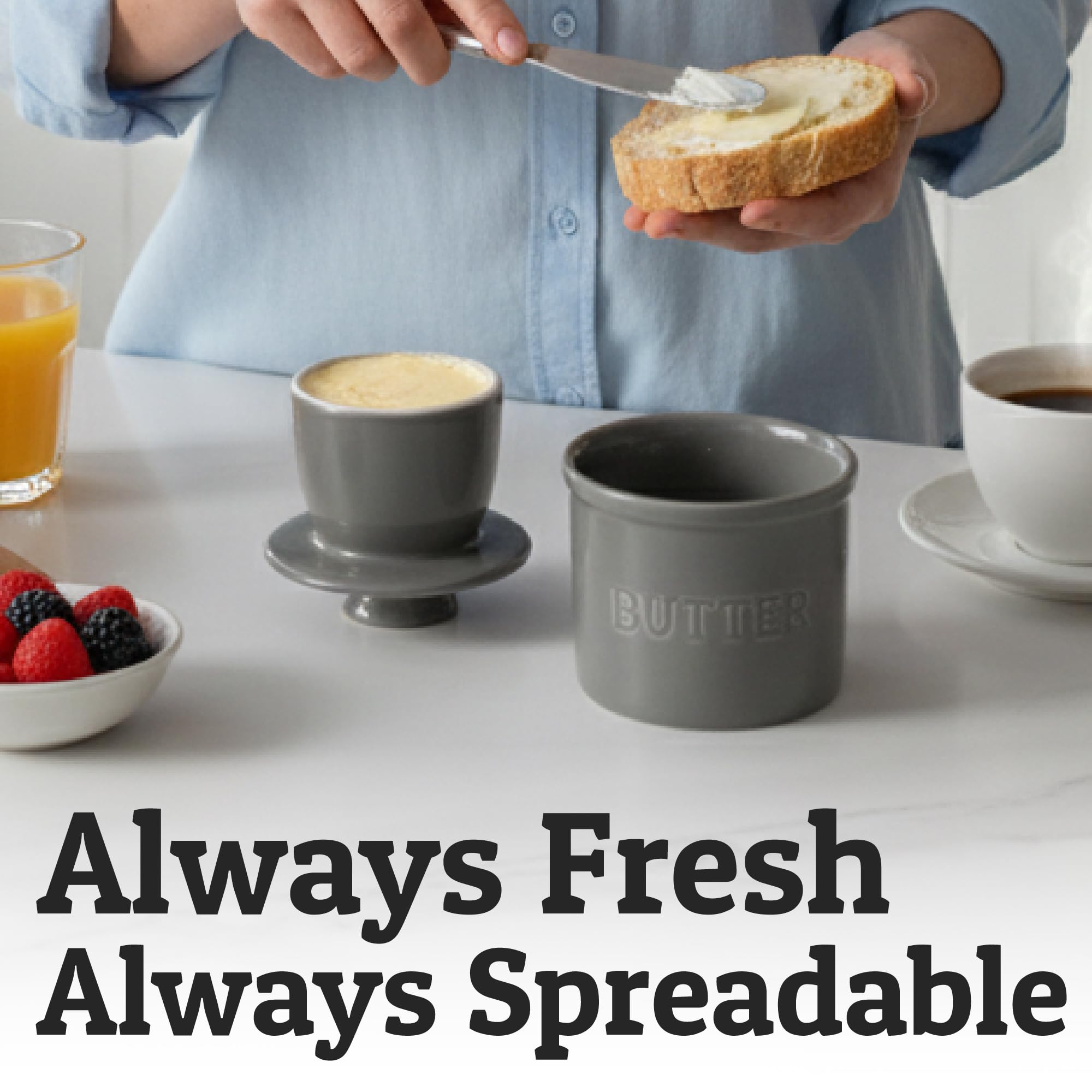 Priority Chef ceramic butter keeper close up emphasizing chip-resistant glaze