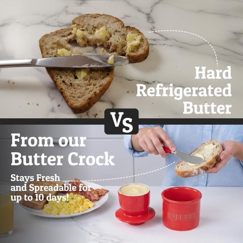 PriorityChef ceramic butter dish on countertop with red glossy finish