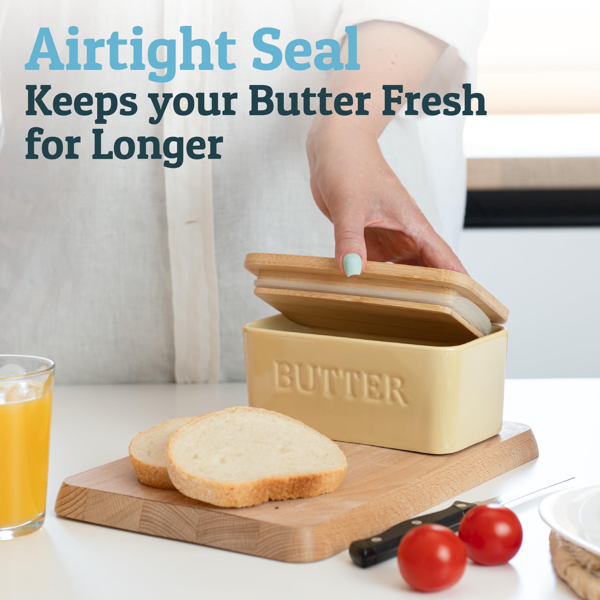 PriorityChef ceramic butter dish on a counter, showcasing elegant design and practicality.