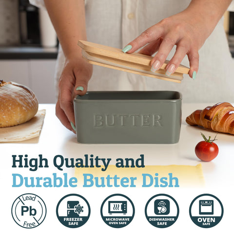 PriorityChef ceramic butter dish interior view for scooping ease.