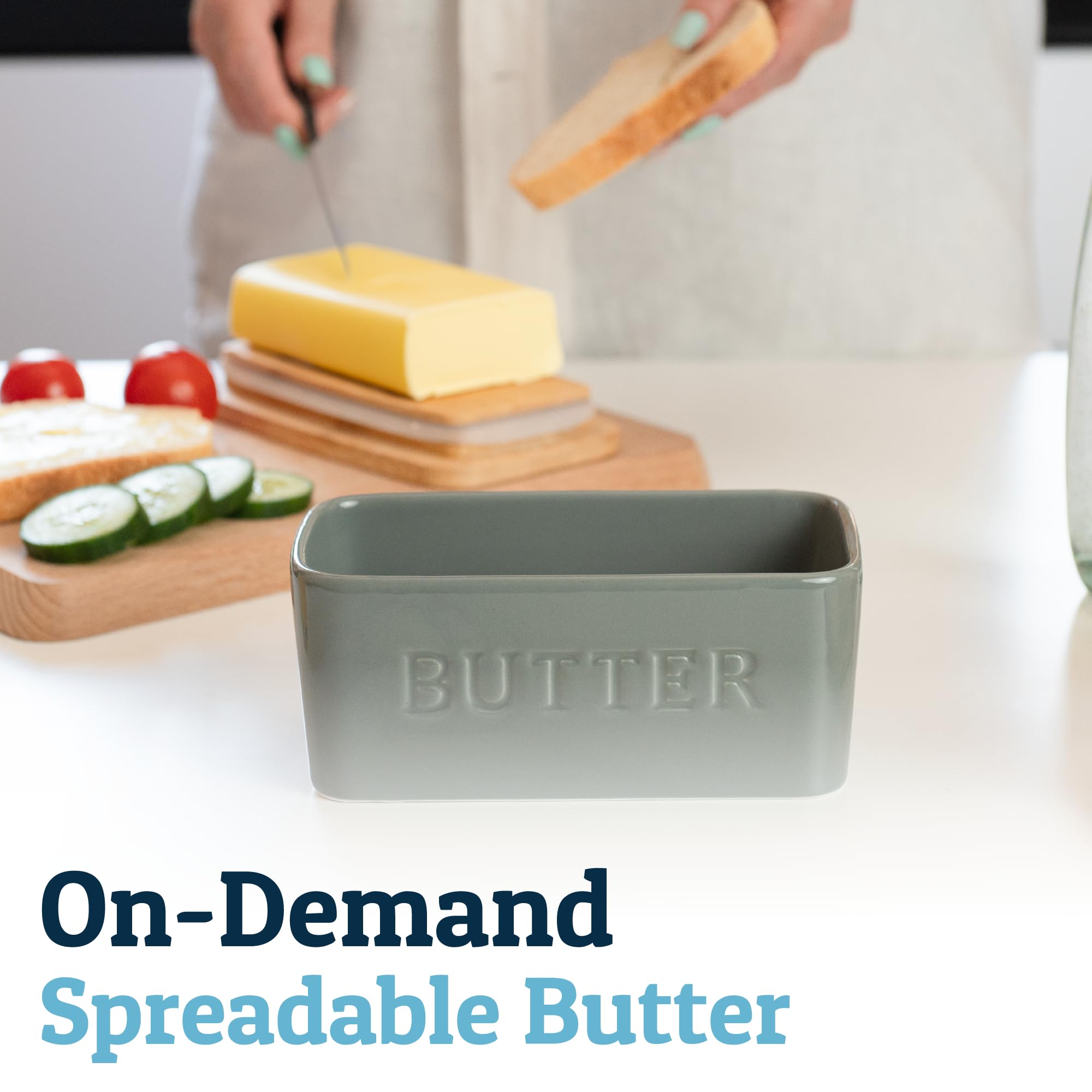 PriorityChef butter dish on countertop aiding kitchen organization.