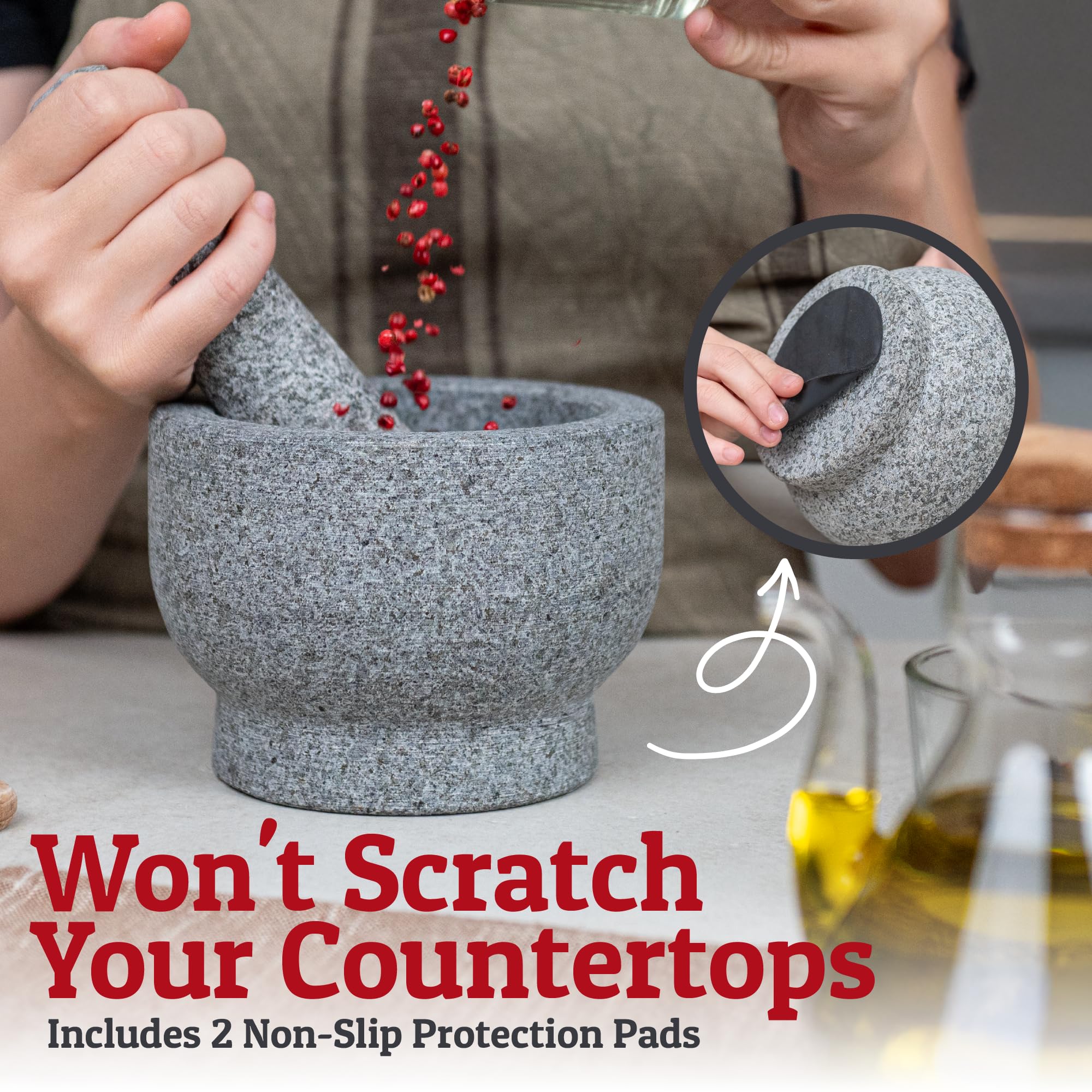 Priority Chef included countertop protectors safeguard surfaces during grinding