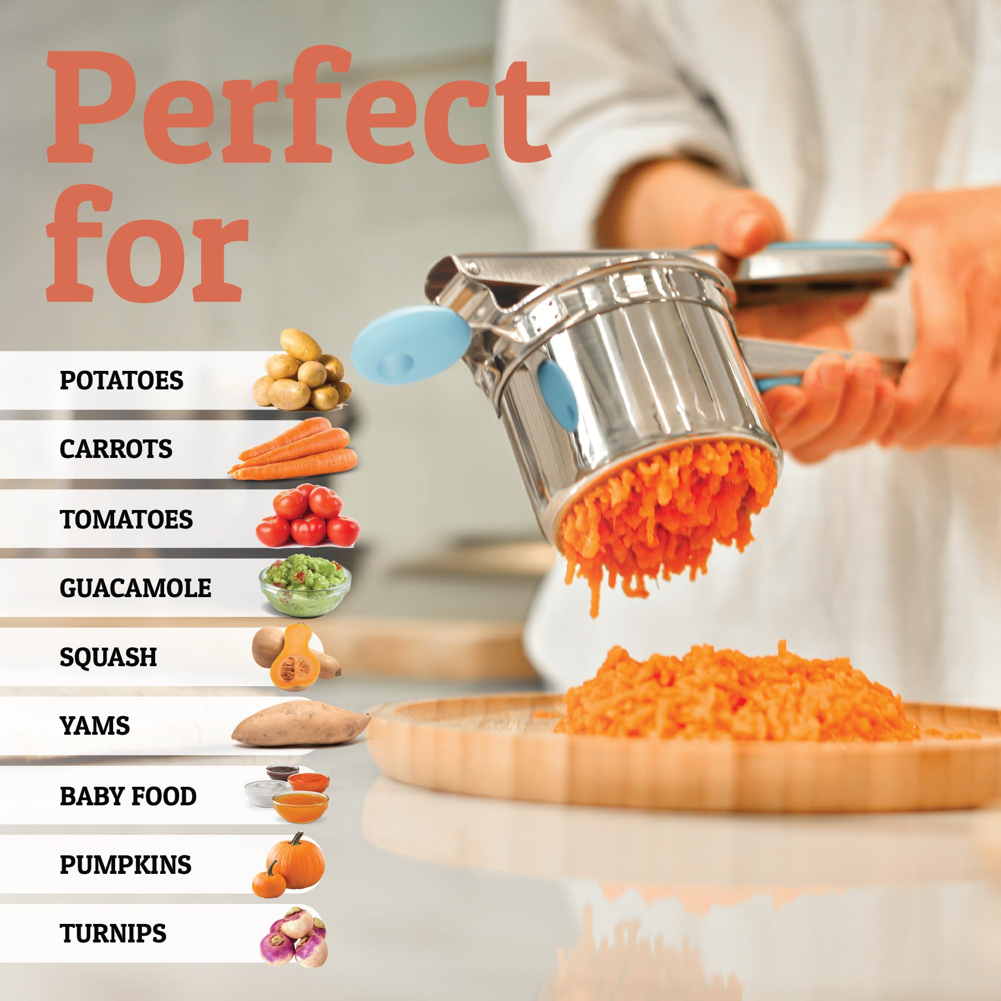 Priority Chef rust-proof stainless steel ricer is dishwasher safe