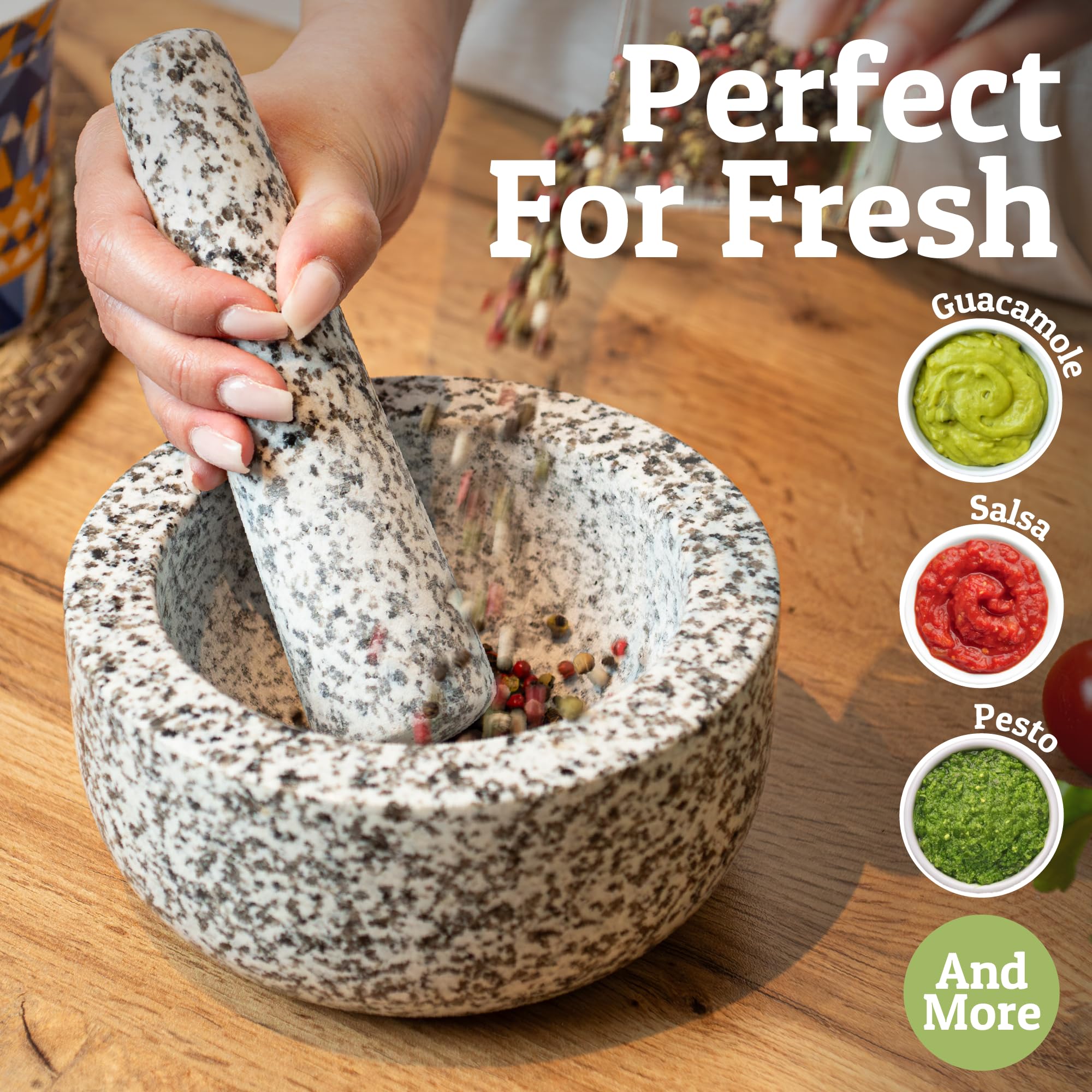 PriorityChef elegant white granite mortar bowl adds style while grinding