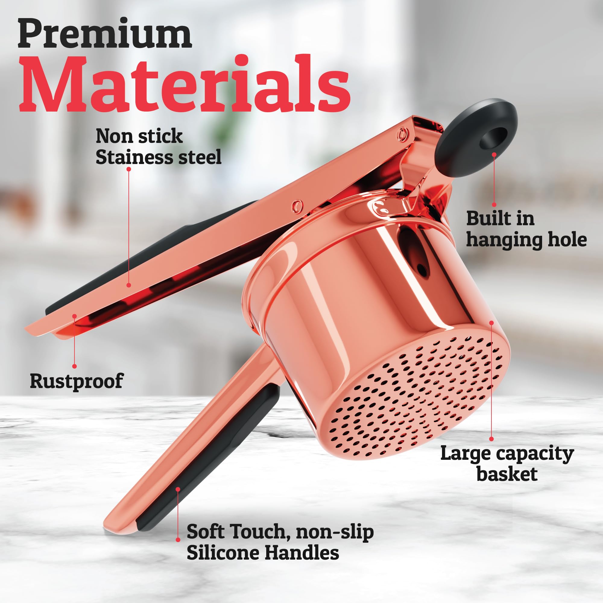 PriorityChef ergonomic anti-slip long handles provide comfortable leverage during mashing.