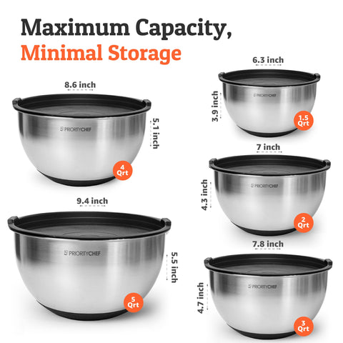 Etched measurements on a Priority Chef bowl for quick, accurate prep