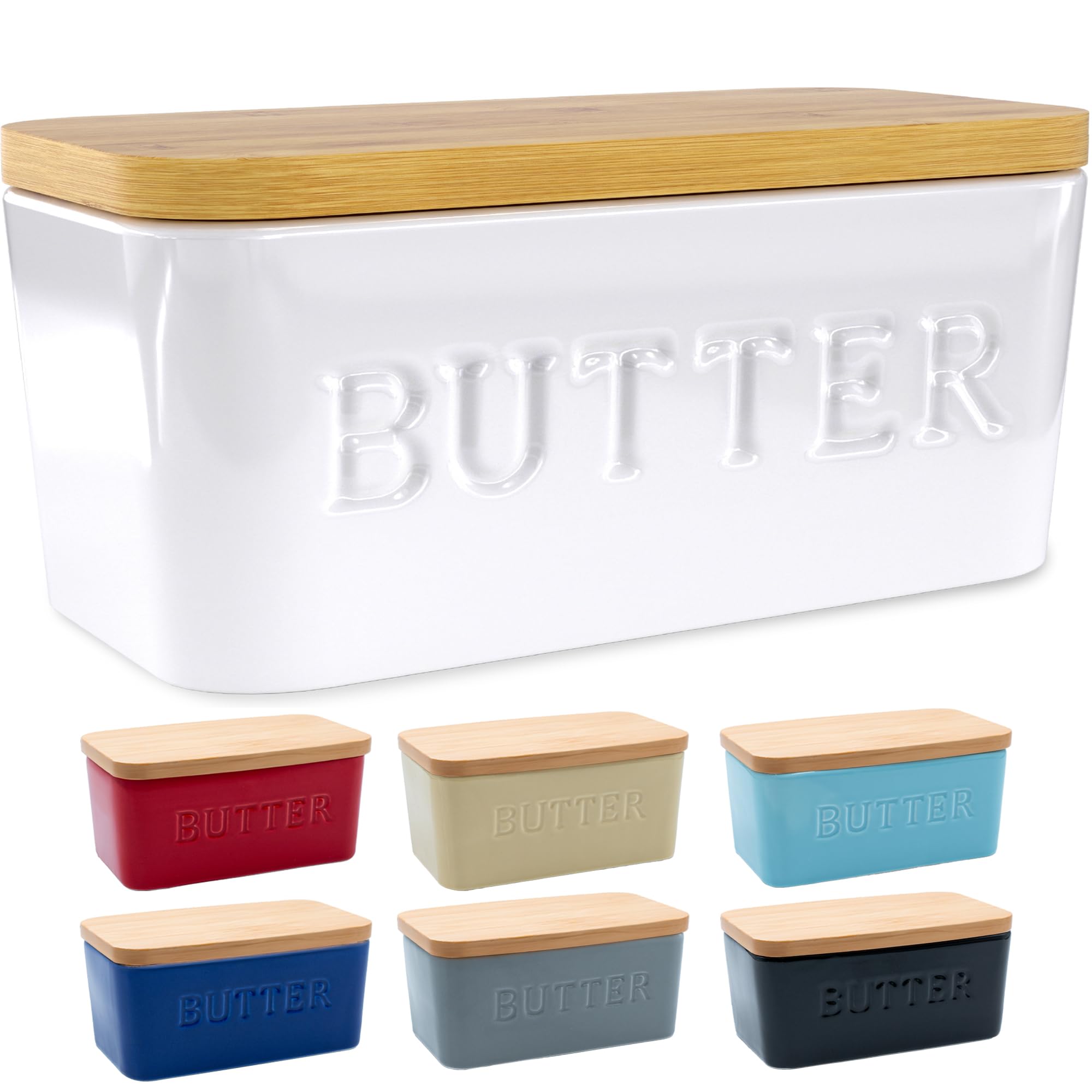 Priority Chef extra-large butter dish with lid on the counter keeps butter ready to slice.