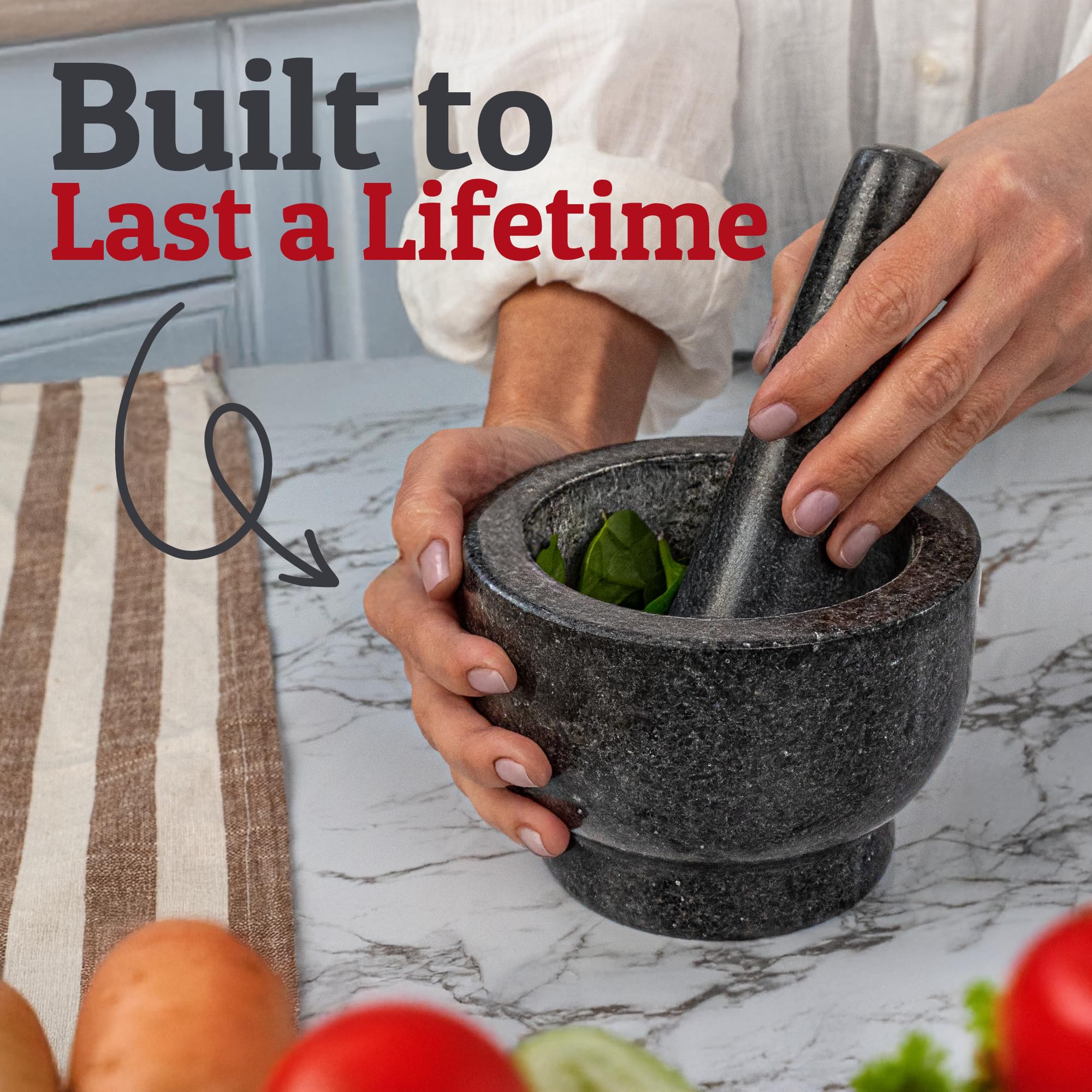 Priority Chef granite mortar-pestle set in black, built to last.