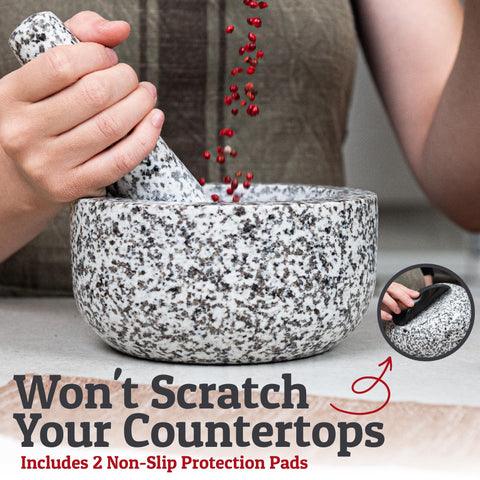 PriorityChef granite mortar helps grind herbs and spices to release flavors